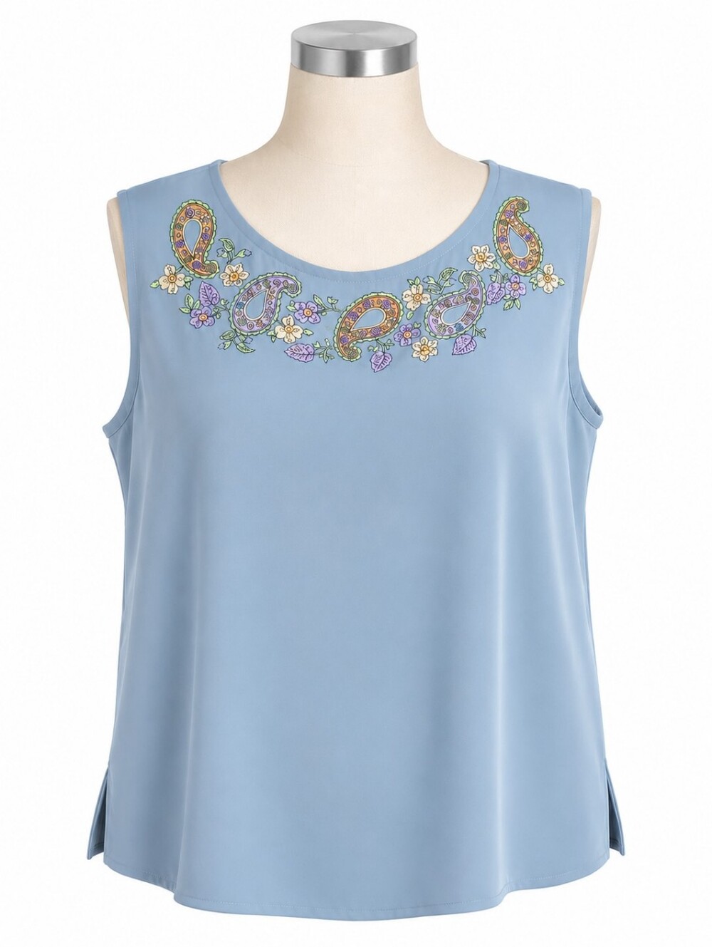 Bon Worth Women's Blue Paisley Embroidered Tank Top Sz S Petite -Vintage Summer